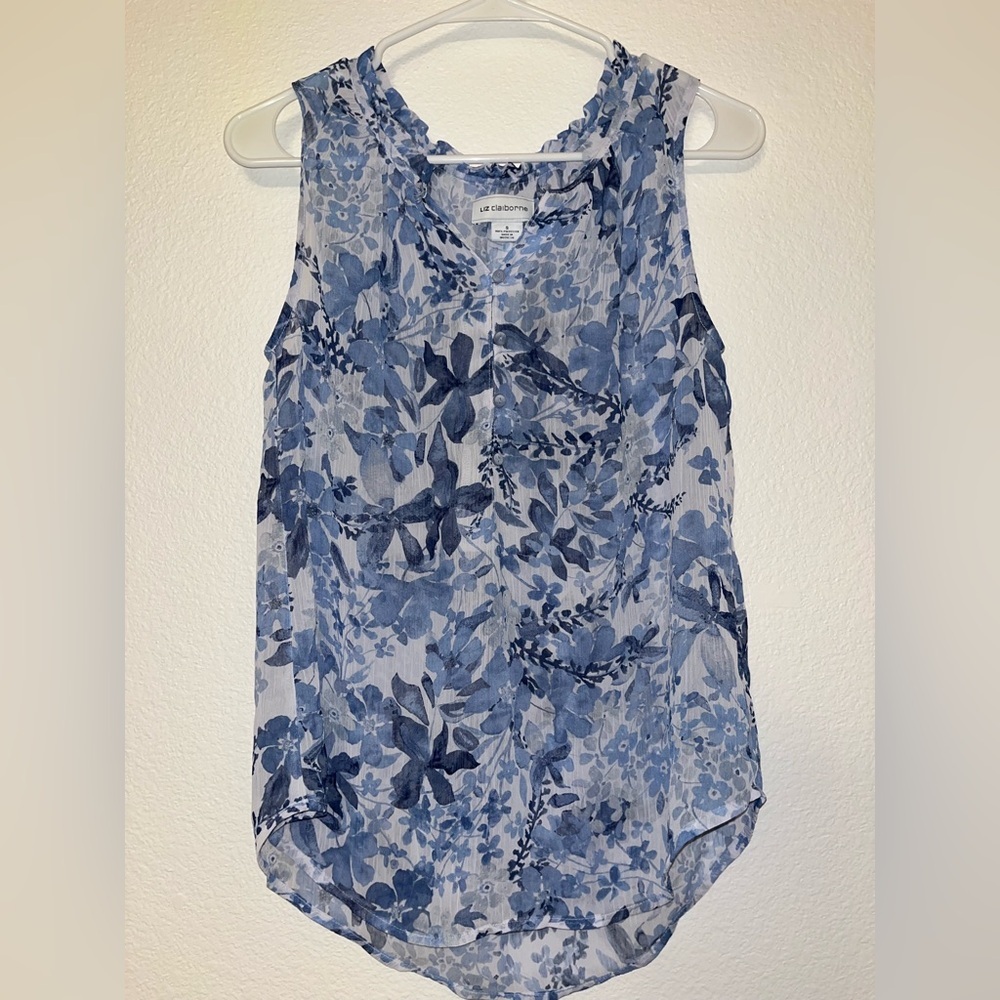 Liz Claiborne Blue Floral Sleeveless Blouse
